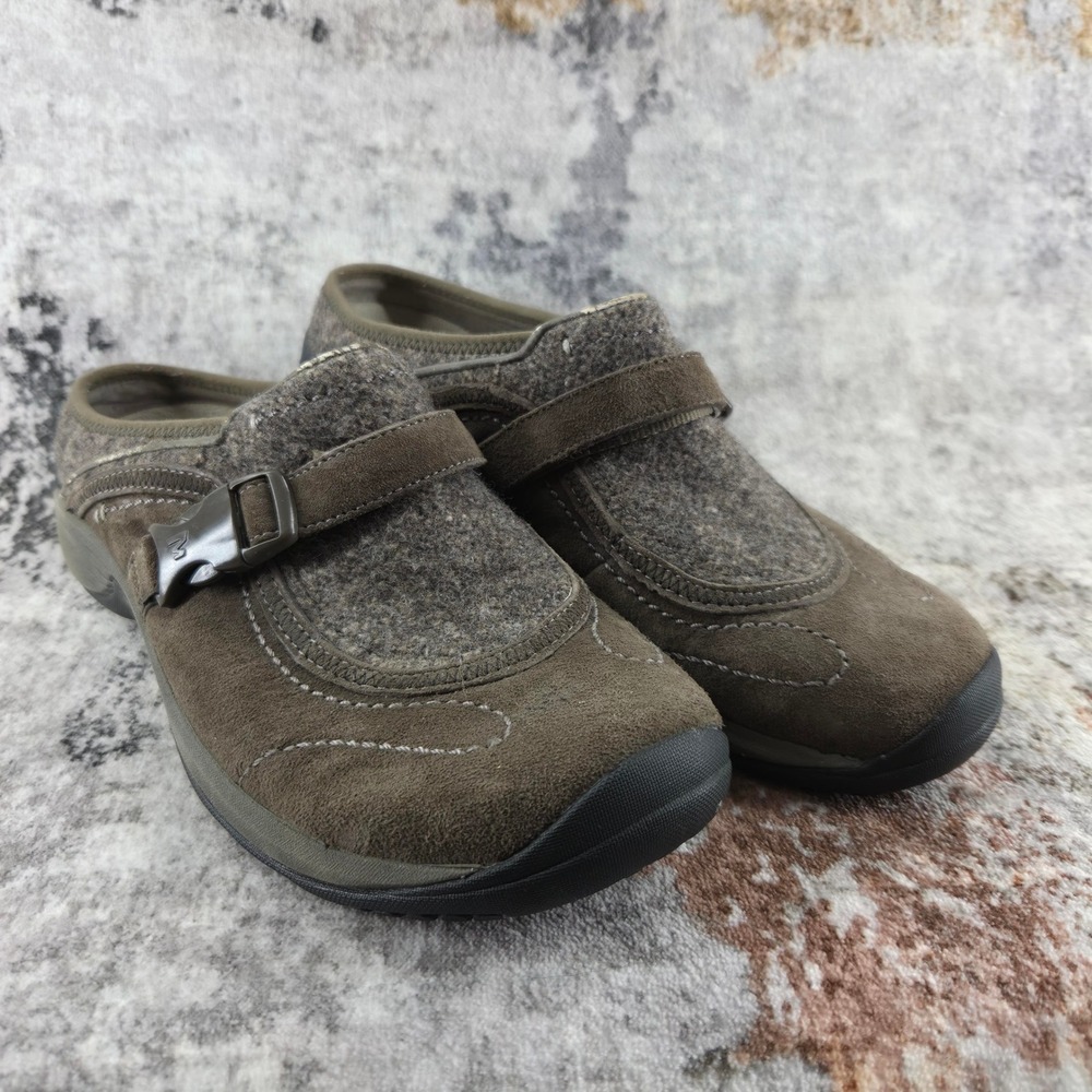 Merrell Shoes Womens 8.5 Brown Encore Sidestep Suede Wool Buckle Clogs Mules